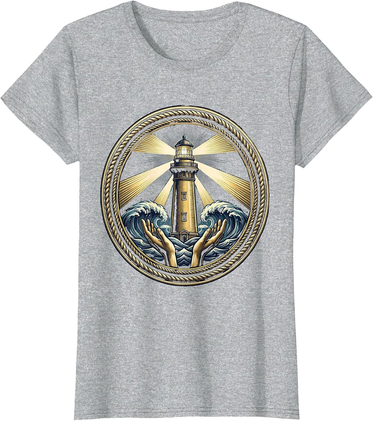 Social Worker Lighthouse Stormy Waves Graphic T-Shirt - Heather Grey