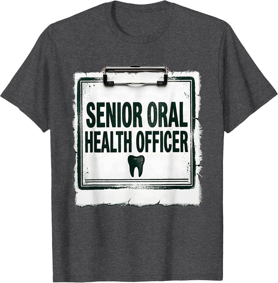 Men's Senior Oral Health Officer Funny Dental Hygienist Humor T-Shirt - Dark Heather Grey