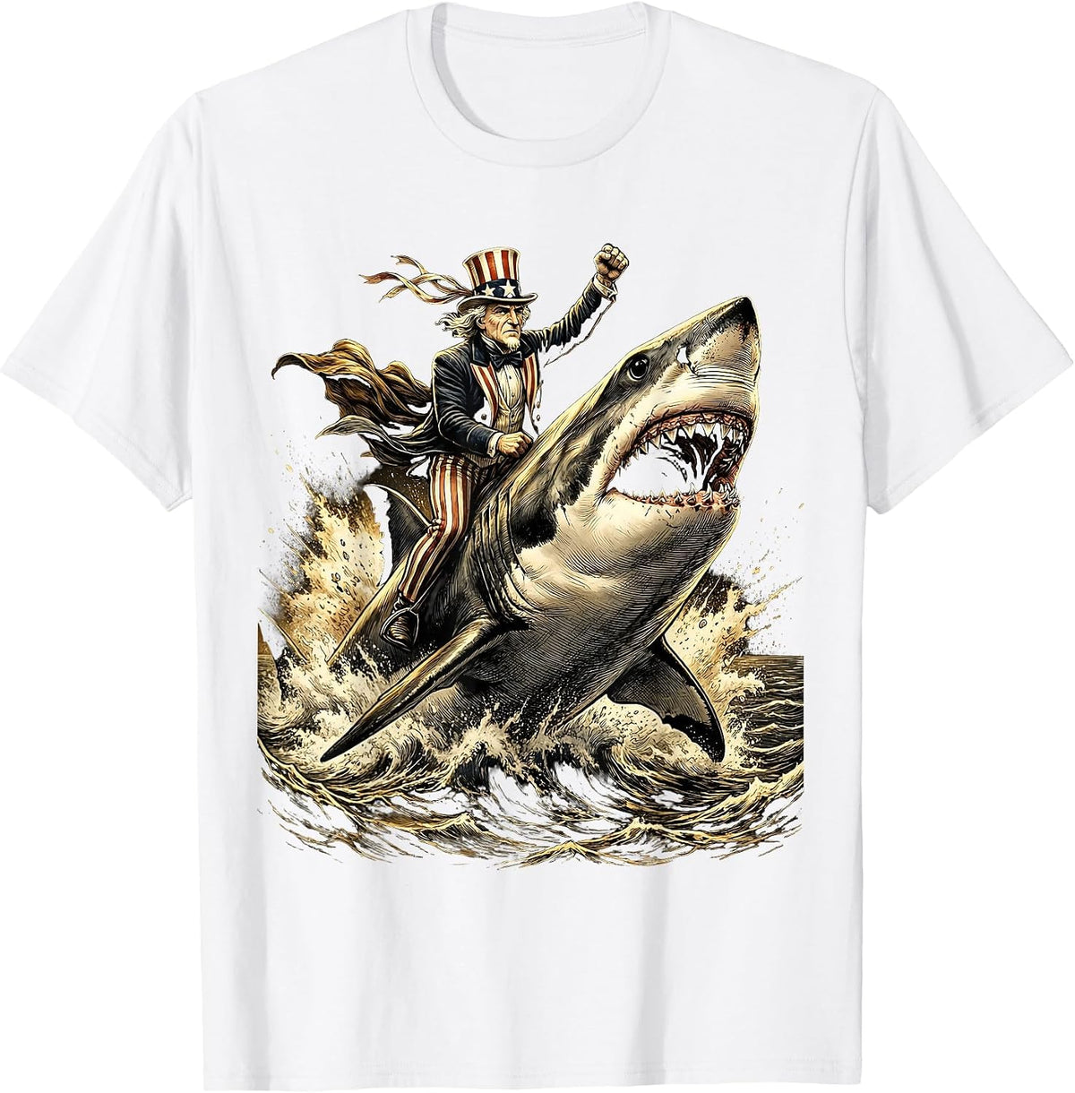Men's Great White Shark Breaching Ocean Surface T-Shirt - White