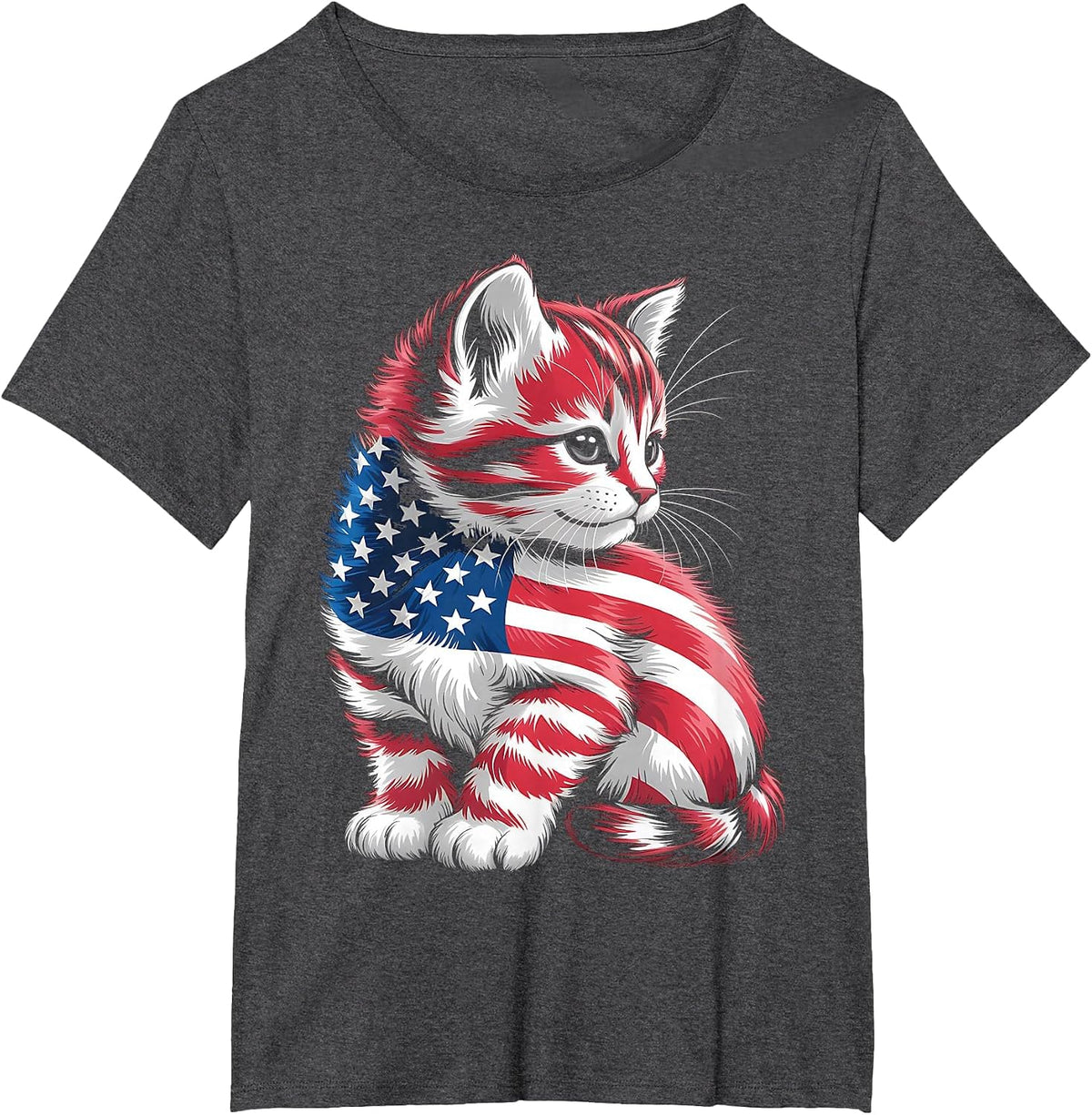 Memorial Day Cat and Independence Day Pride 4th of July Cat T-Shirt - Dark Heather Grey