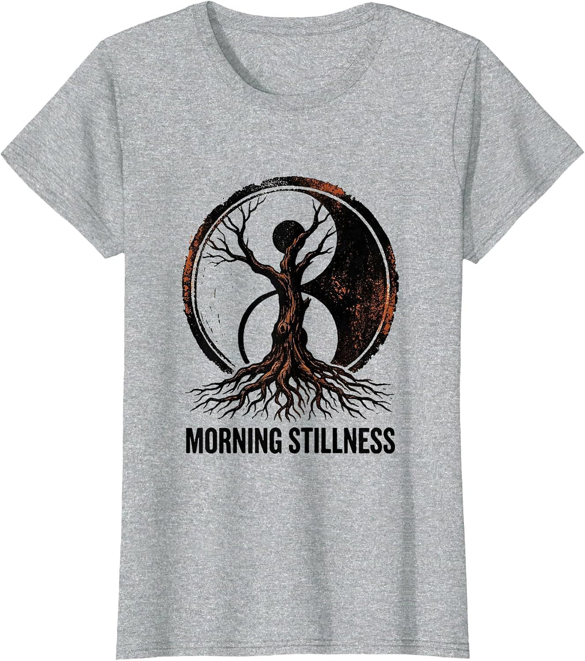 Morning Stillness Rubber Stamp Tai Chi Mind Body Balance T-Shirt - Heather Grey
