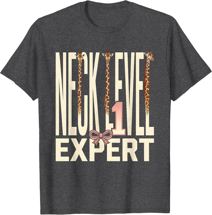 Men's Neck Level Expert Funny Giraffe Design T-Shirt - Dark Heather Grey
