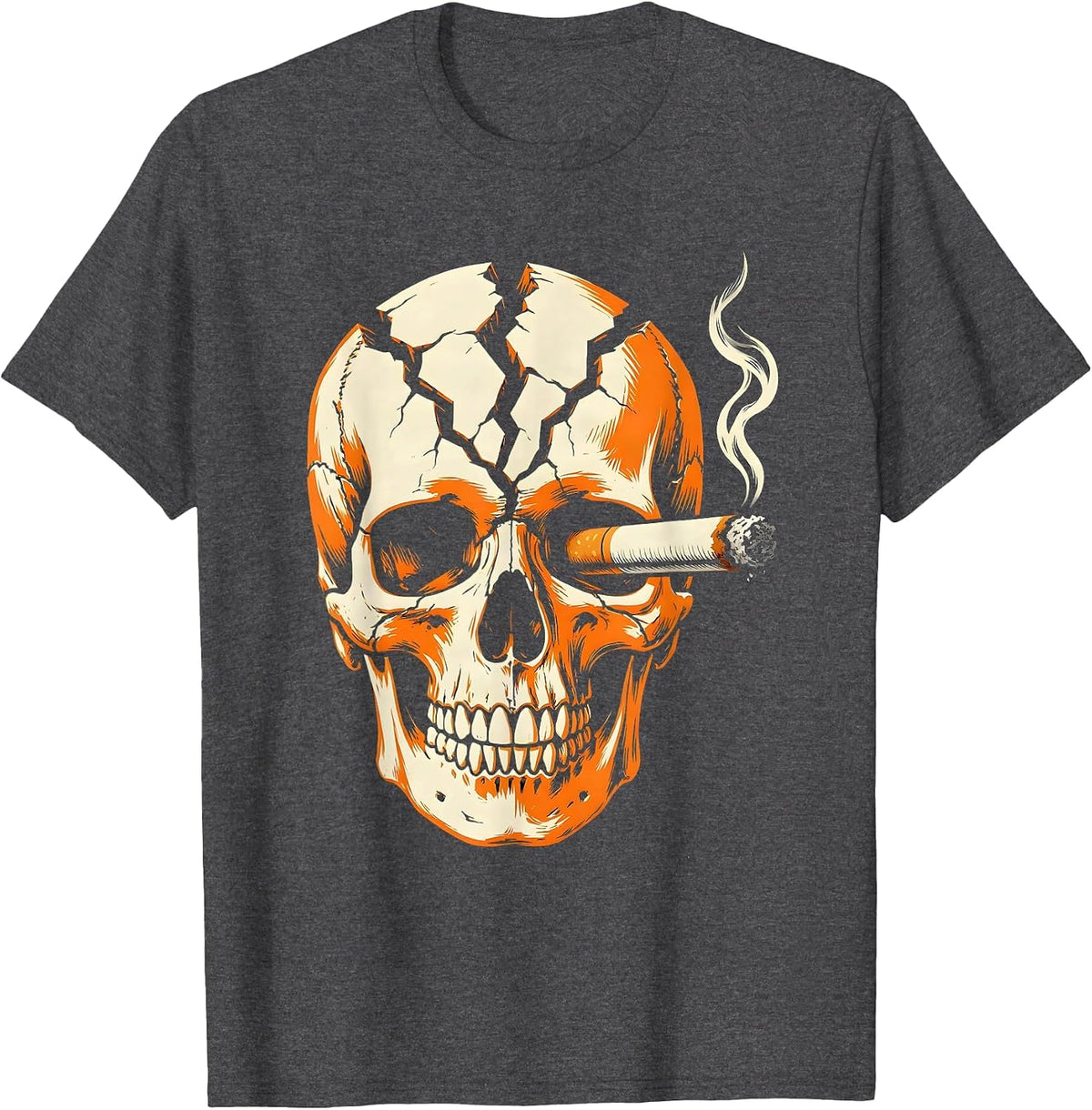 Grunge Skull and Cigarette Dark Art Design T-Shirt - Dark Heather Grey
