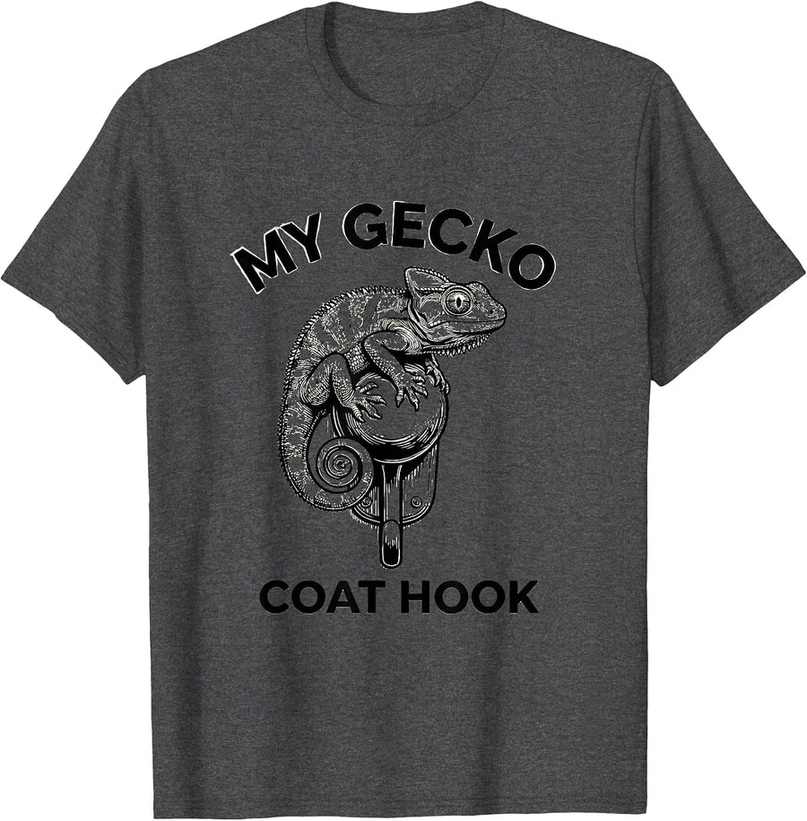 Men's My Gecko Coat Hook Funny Reptile Lover Gecko Owner Gift T-Shirt - Dark Heather Grey