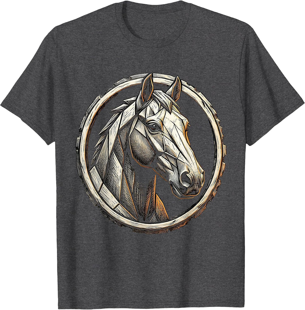 Men's Geometric Low-Poly Horse Head Art Design T-Shirt - Dark Heather Grey