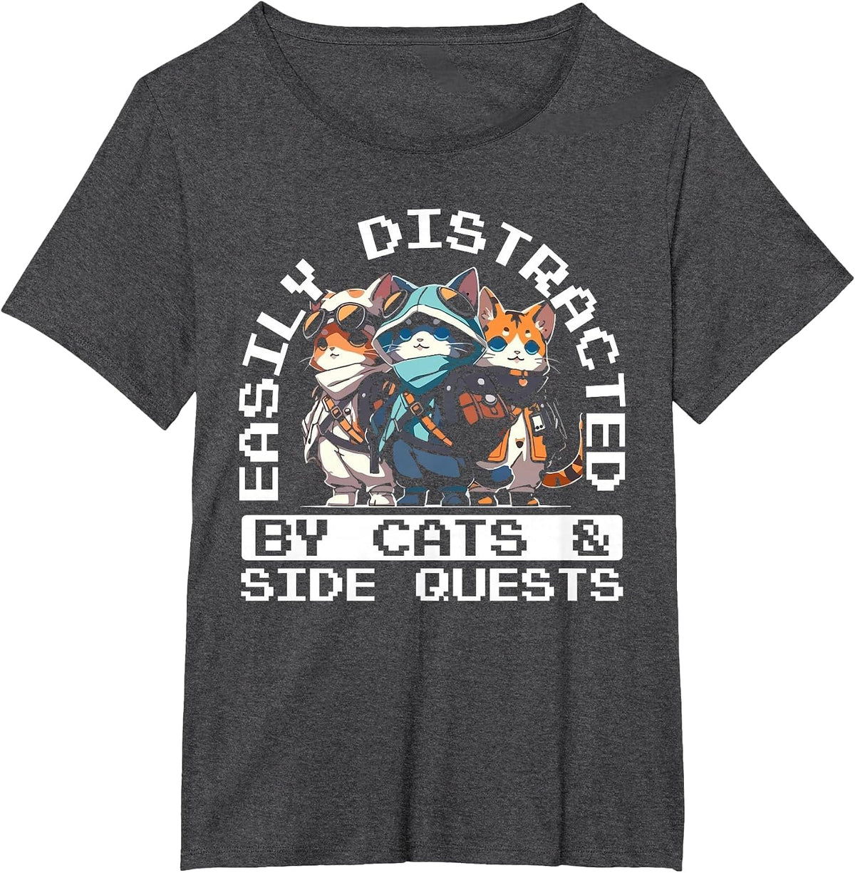 RPG Gamer Cats Distraction During Side Quest Nerdy T-Shirt - Dark Heather Grey