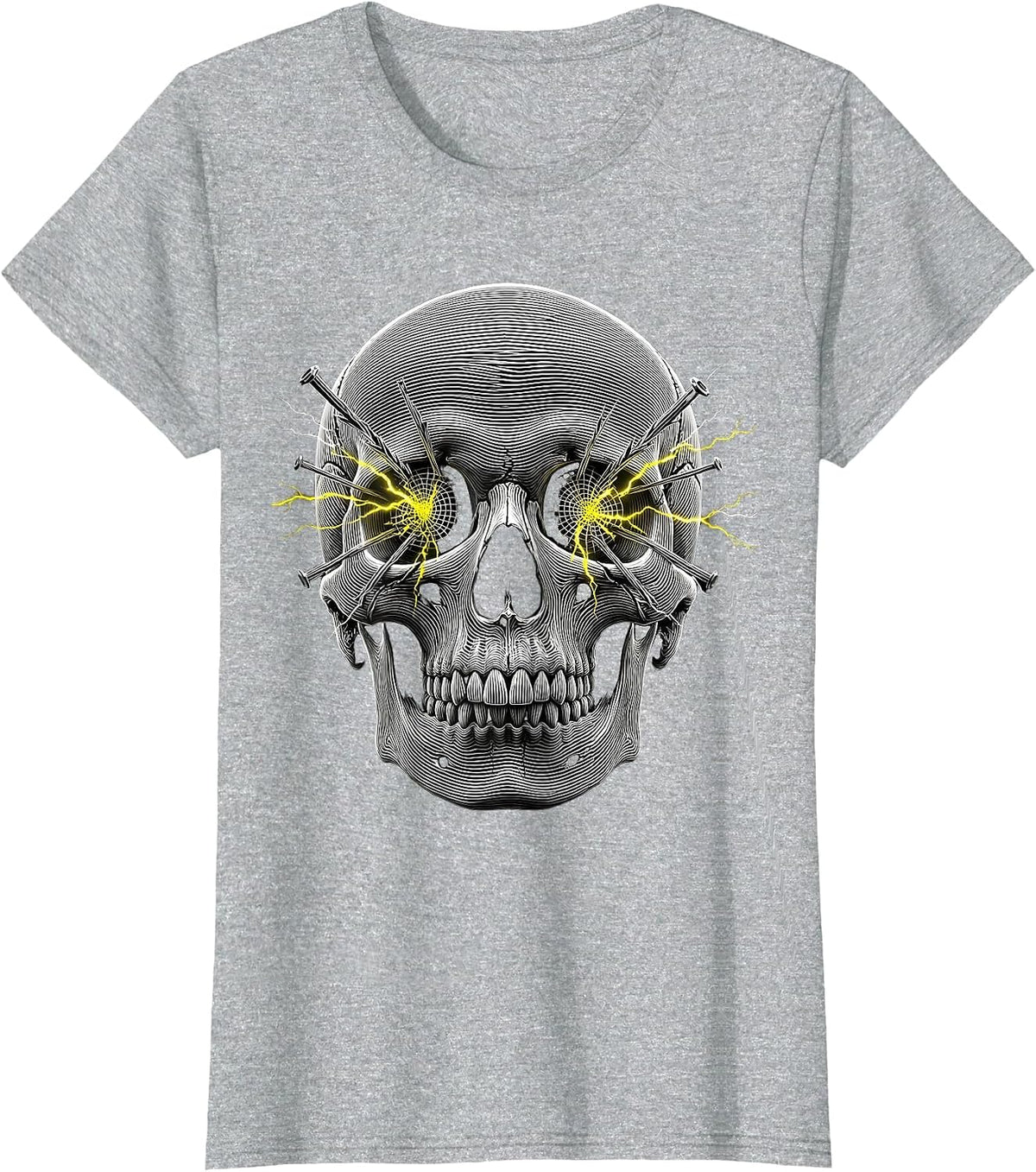 Overstimulated Electric Skull Graphic Design T-Shirt - Heather Grey