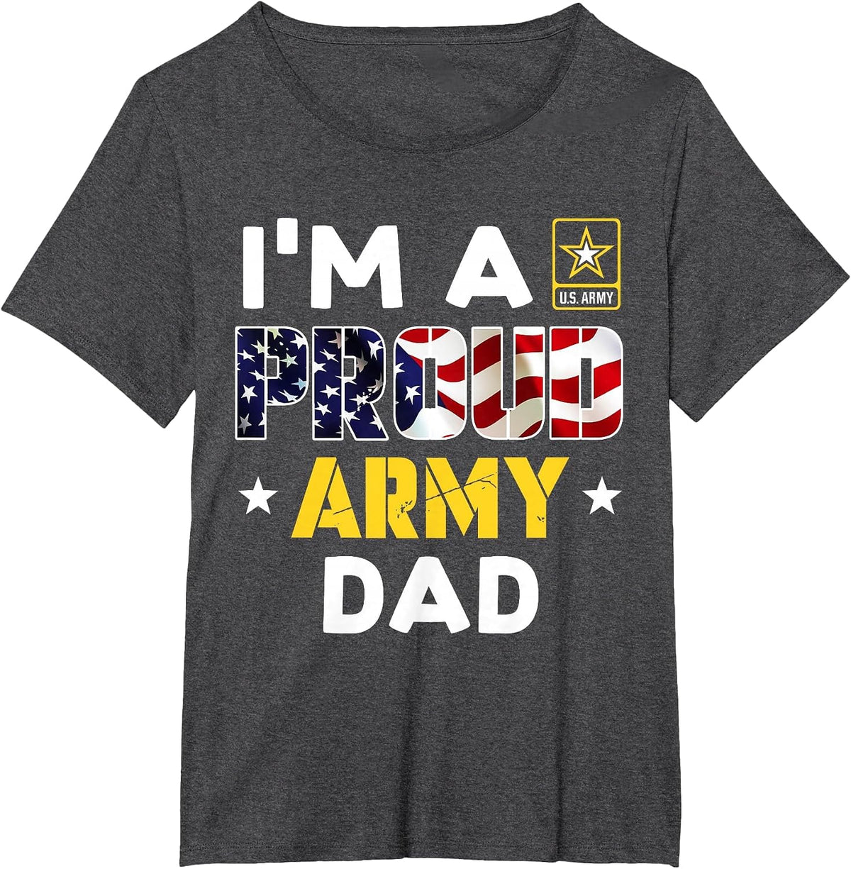 I'm a Proud Army DAD USA American Flag Dog Tag Family T-Shirt - Dark Heather Grey
