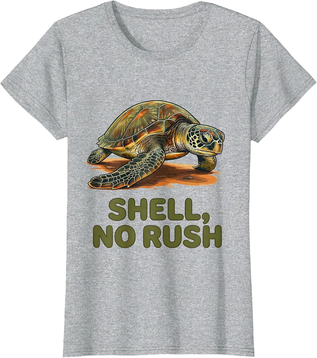 Shell No Rush Funny Sea Turtle Lover Animal Humor T-Shirt - Heather Grey