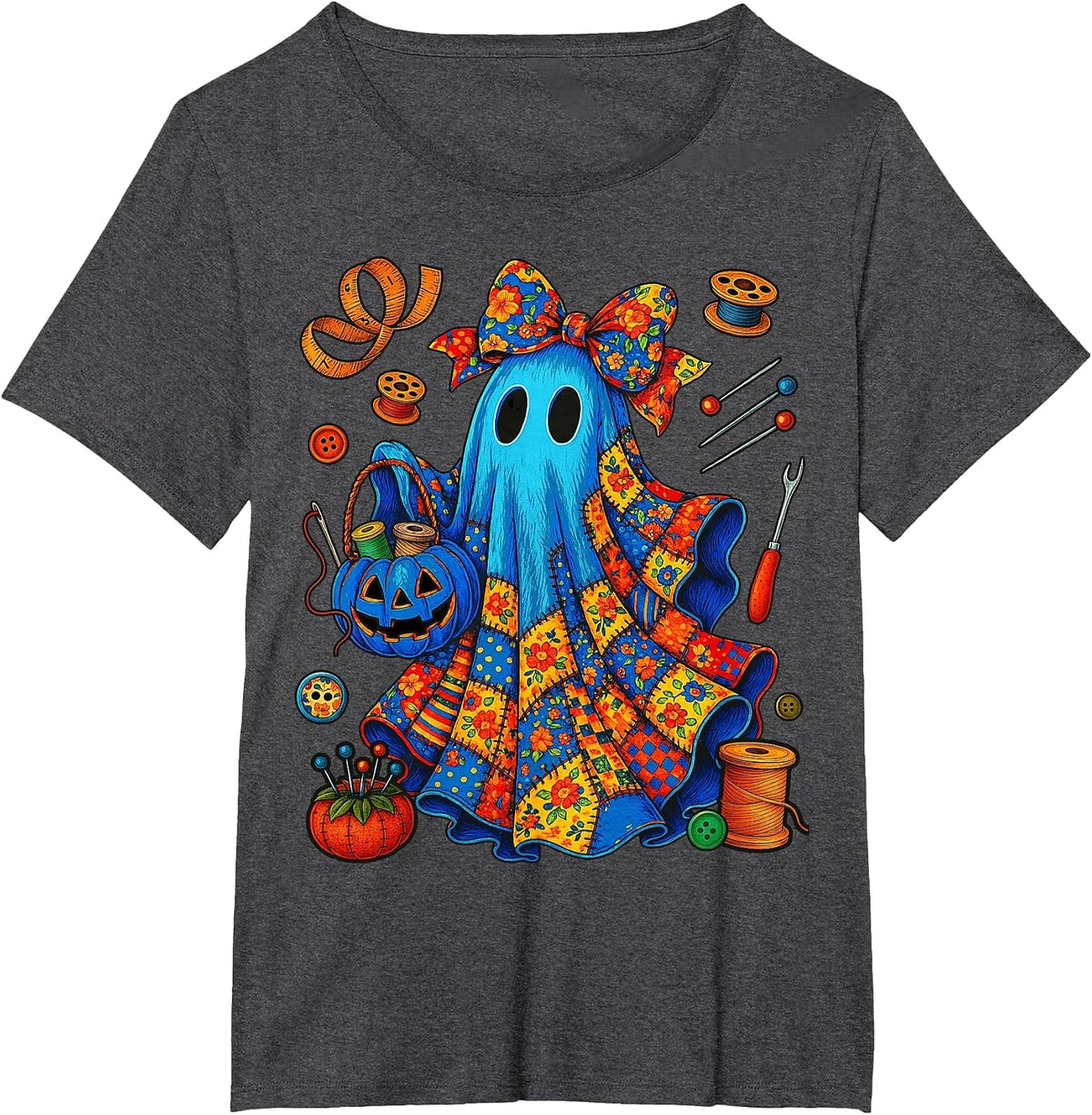 Halloween Boo Ghost Patchwork Quilter Quilting Sewing Womens T-Shirt - Dark Heather Grey