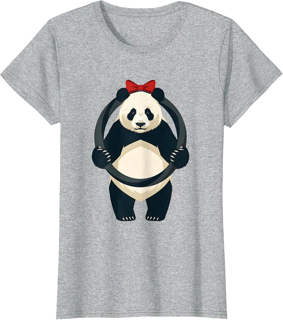 Giant Panda Wreath Flat Vector Animal Lover Gift T-Shirt - Heather Grey