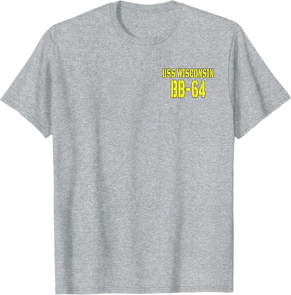 USS Wisconsin BB-64 WW2 Battleship Warship Front&Back T-Shirt - Heather Grey