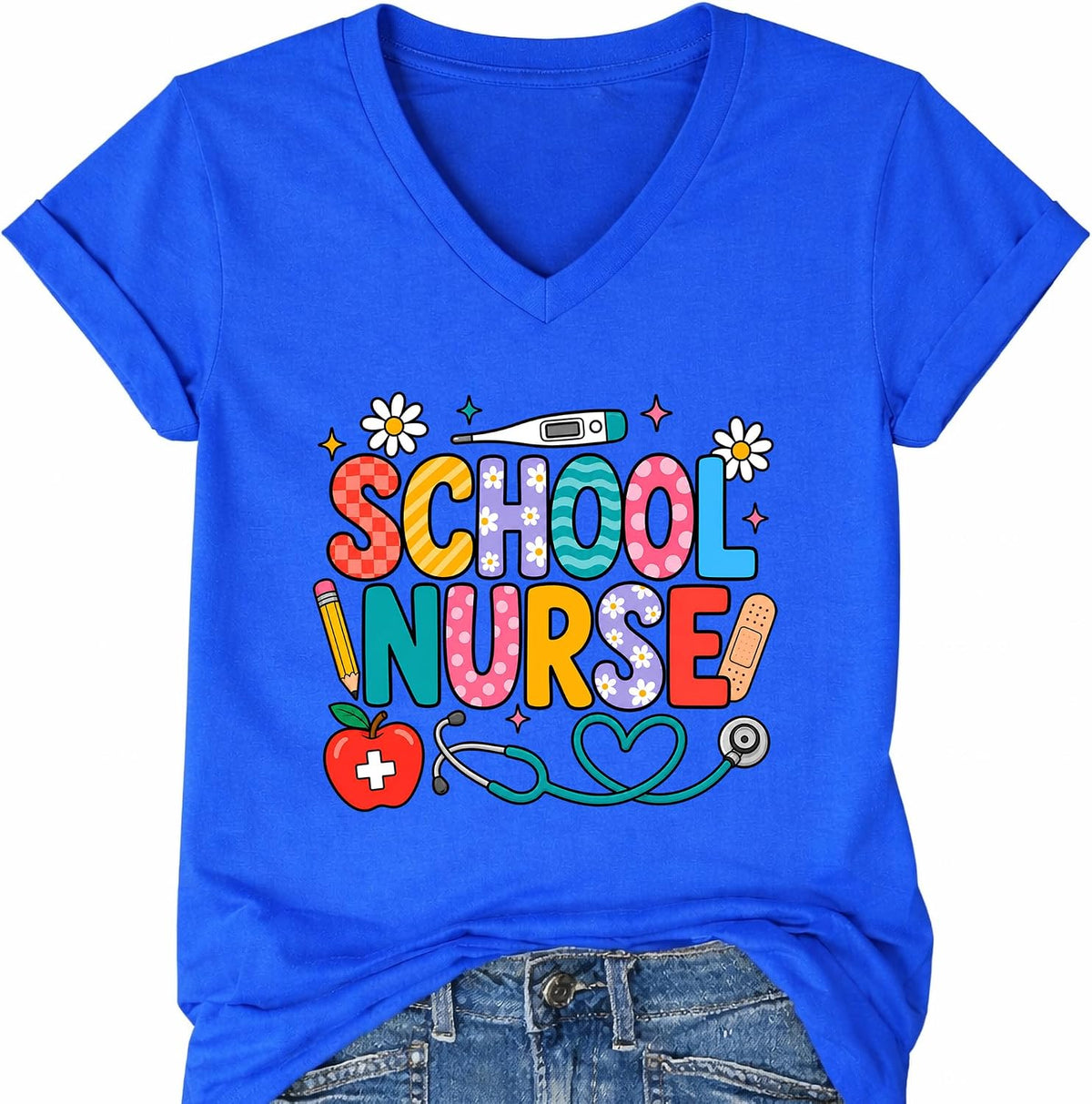 Nurse Shirt School Nurse Tshirt Back to School Shirt Nursing Life T-Shirts - Royal Blue V-neck