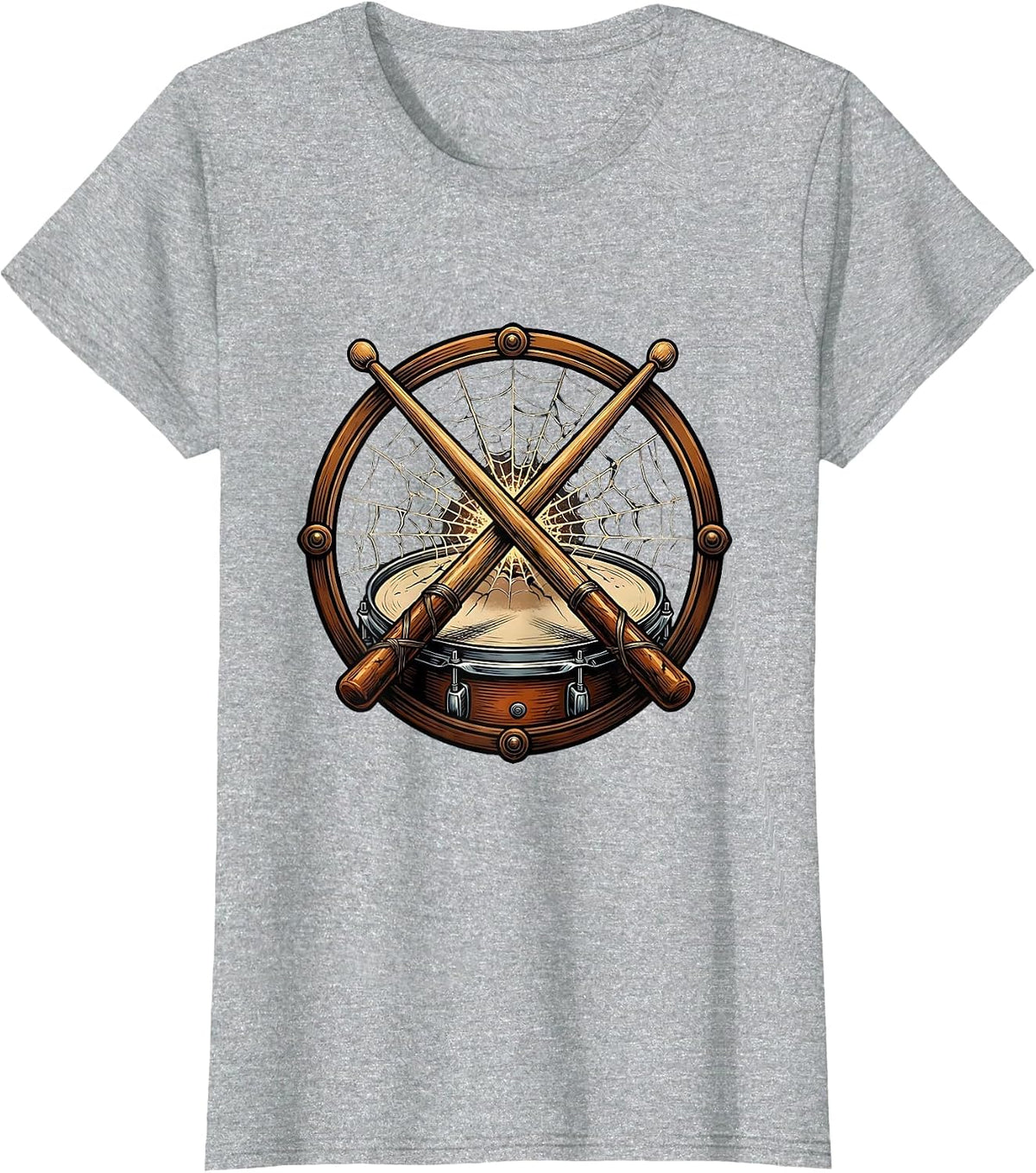Crossed Drumsticks Cracked Snare Drum Graphic T-Shirt - Heather Grey