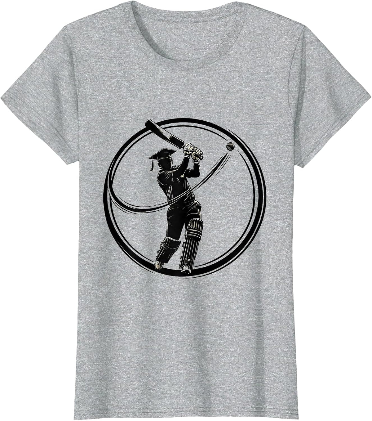 Women's Cricket Life Back to School Graduation Cap Batsman T-Shirt - Heather Grey
