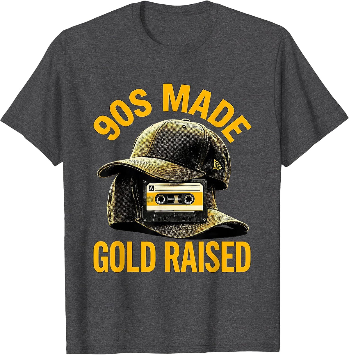 90s Made Gold Raised Vintage Hip-Hop Rap Music Quote Retro T-Shirt - Dark Heather Grey