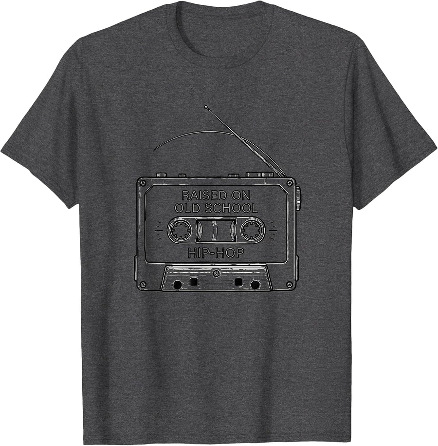 Men's Raised On Old School Hip-Hop Vintage Retro 90s Rap Music Fan T-Shirt - Dark Heather Grey