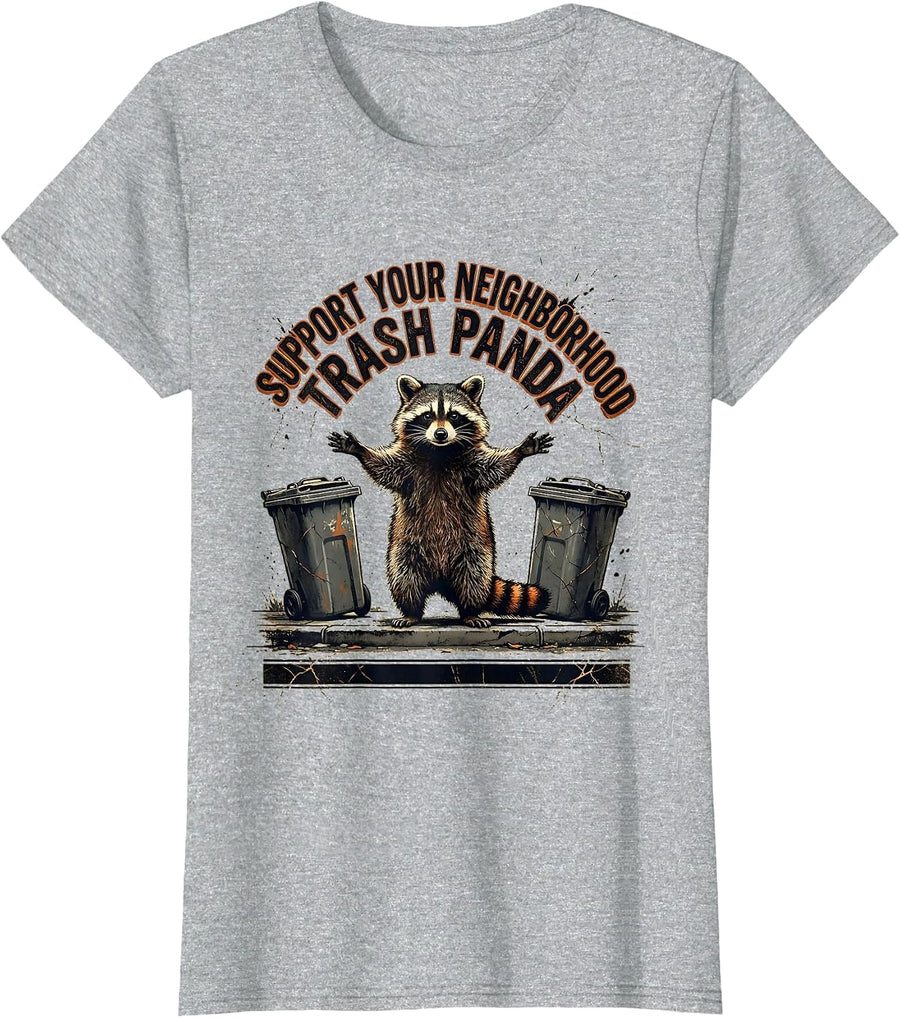 Support Your Neighborhood Trash Panda Distressed Funny T-Shirt - Heather Grey