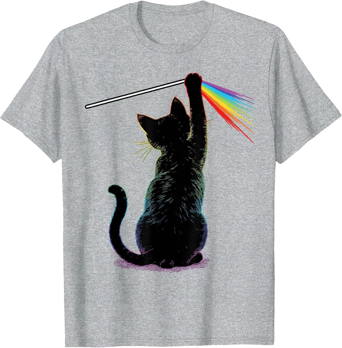 Black Cat Rainbow Light Prism Science Lover Physics LGBT T-Shirt - Heather Grey
