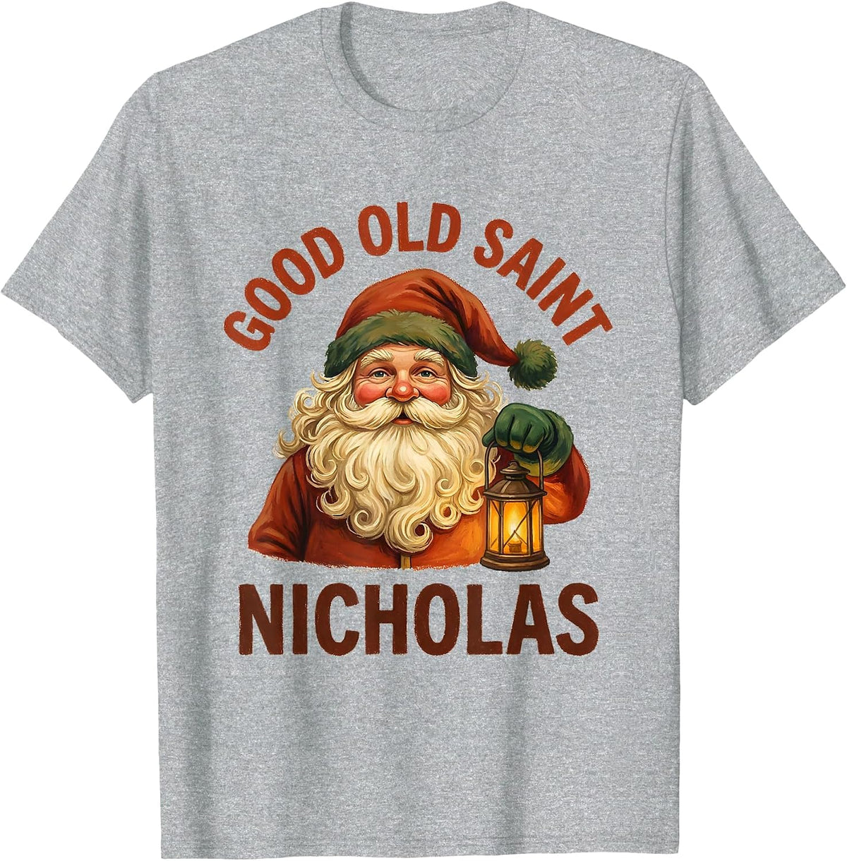 Men's Good Old Saint Nicholas Vintage Santa Claus Face Christmas T-Shirt - Heather Grey
