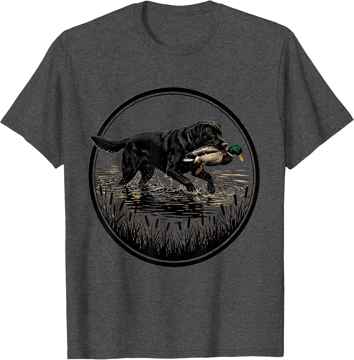 Hunting Dog Duck Retrieve Illustration T-Shirt - Dark Heather Grey