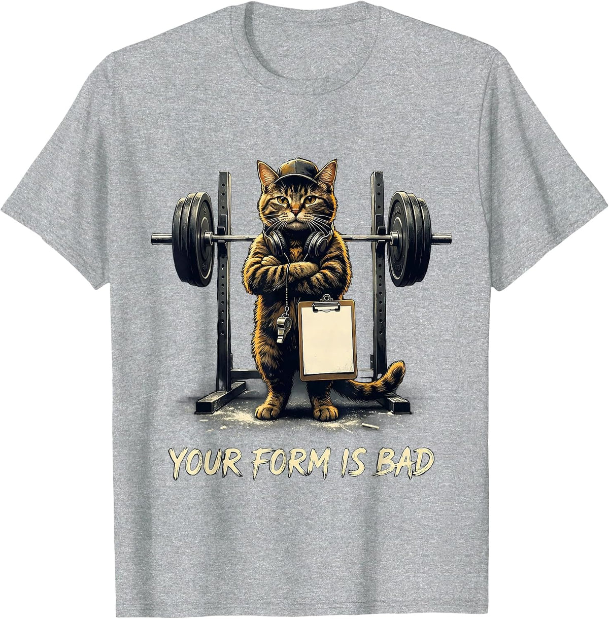 Men's Your Form Is Bad Funny Gym Cat Weightlifting Meme T-Shirt - Heather Grey