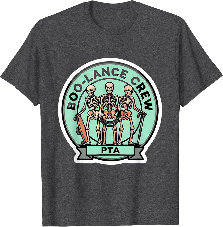 Men's Boo-lance Crew PTA Funny Physical Therapy Halloween Crew T-Shirt - Dark Heather Grey