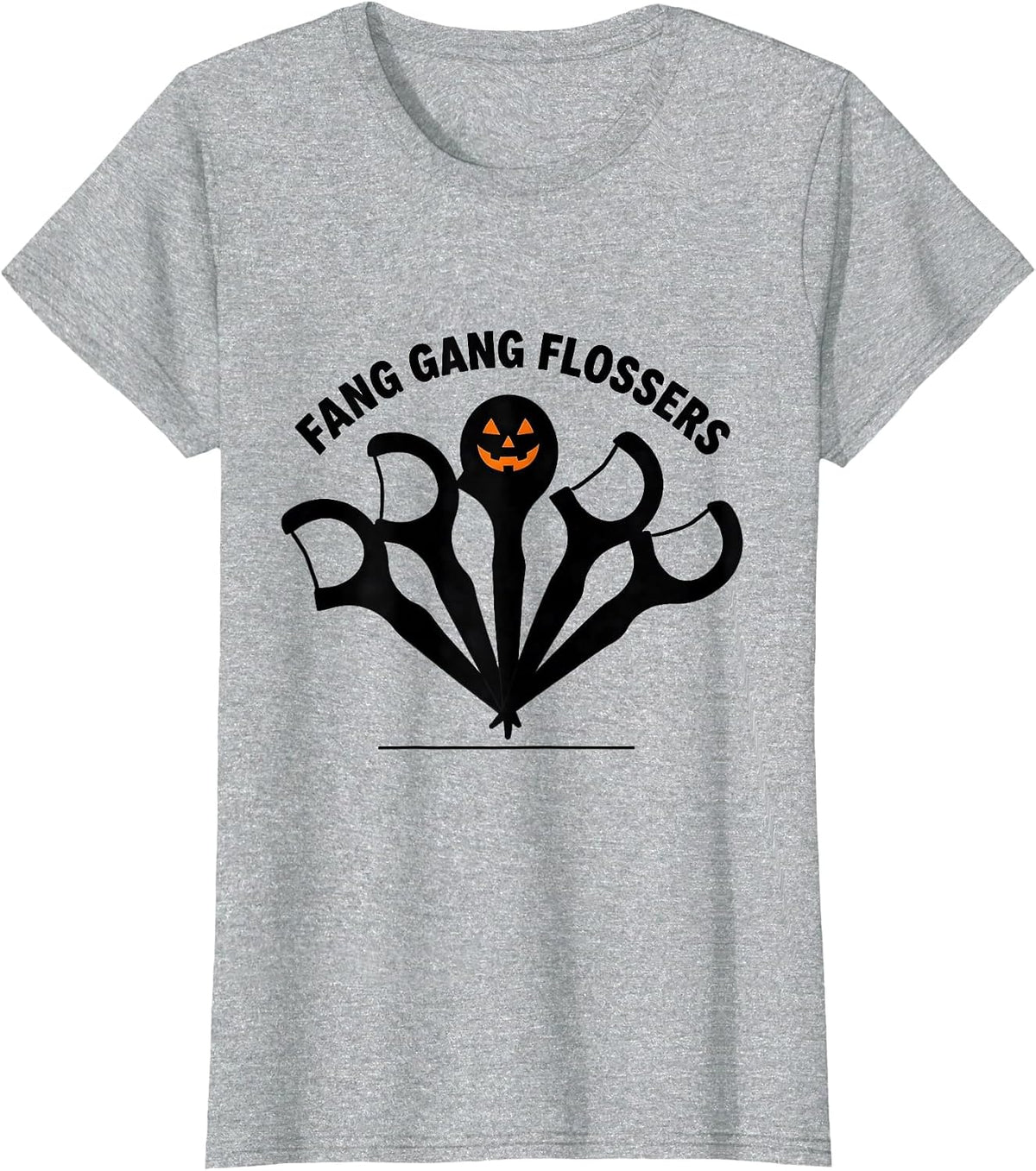Fang Gang Flossers Funny Dental Hygienist Halloween Humor T-Shirt - Heather Grey