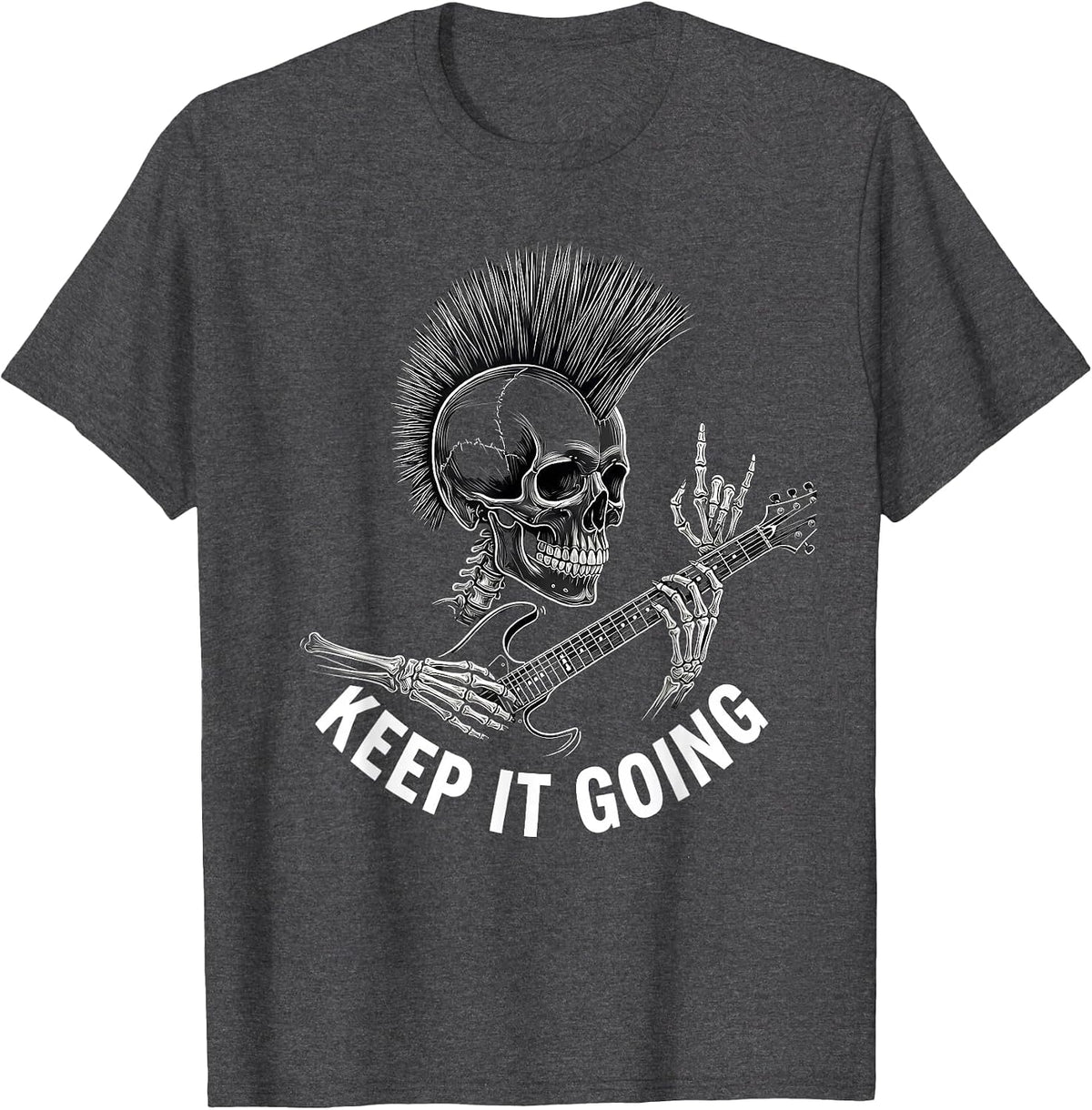 Keep It Going Punk Rock Skeleton Skull Guitar Halloween T-Shirt - Dark Heather Grey