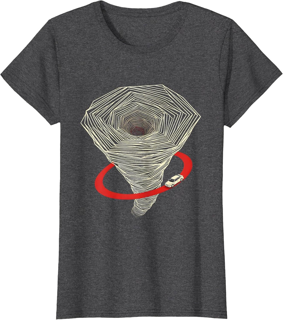 Women's Tornado Chaser Geometric Radar Storm Enthusiast Humor T-Shirt - Dark Heather Grey