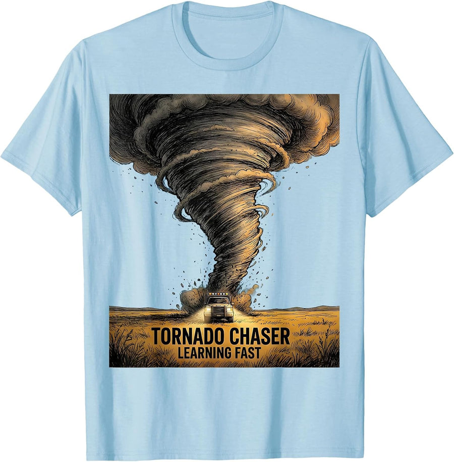 Men's Tornado Chaser Learning Fast Funny Storm Chaser Meteorology T-Shirt - Baby Blue