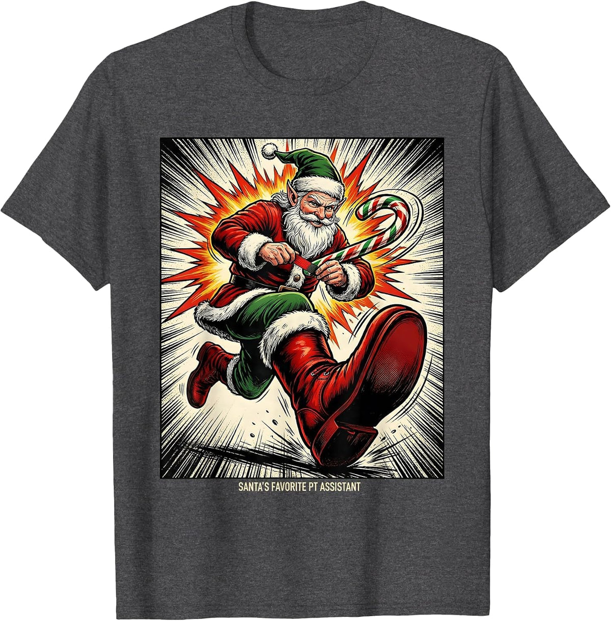 Santa's Favorite PT Assistant Comic Book Physical Therapy T-Shirt - Dark Heather Grey