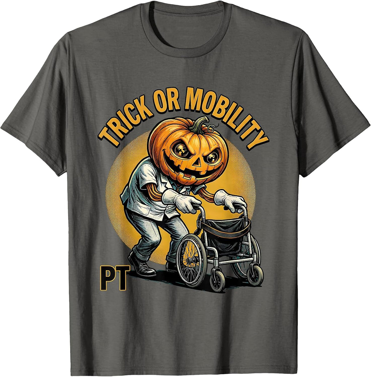 Trick Or Mobility PT Retro Cartoon Physical Therapy T-Shirt - Asphalt Grey