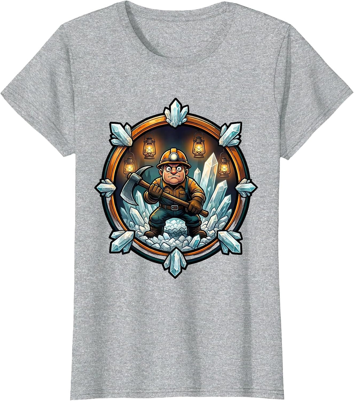 Ancient Salt Mine Glowing Lanterns Illustration T-Shirt - Heather Grey