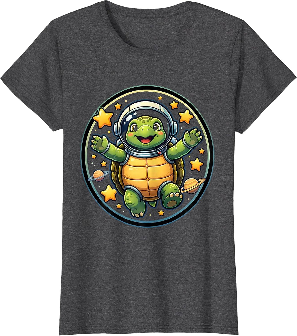 Women's Turtle Astronaut Floating in Outer Space T-Shirt - Dark Heather Grey