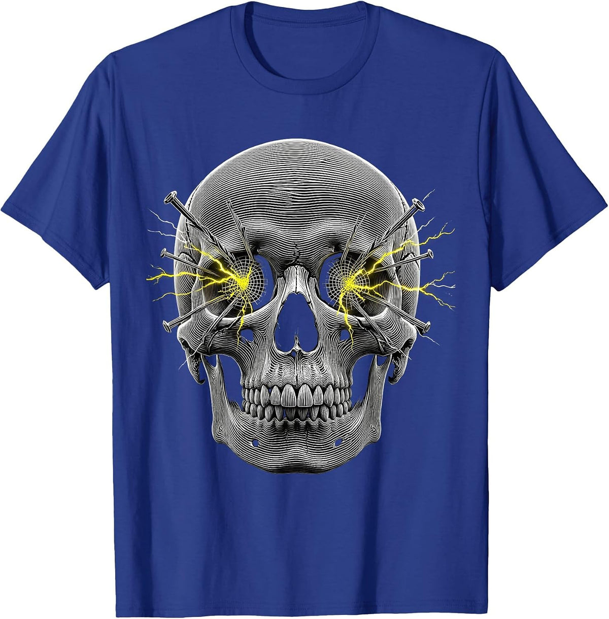 Overstimulated Electric Skull Graphic Design T-Shirt - Royal Blue