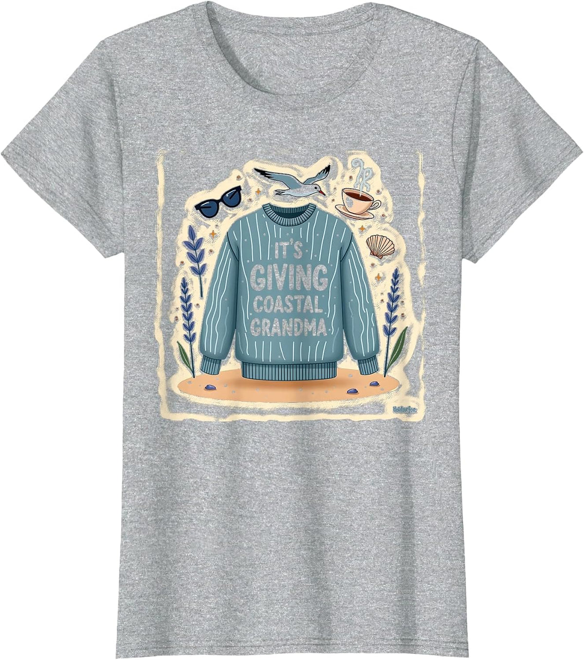 It's Giving Coastal Grandma Sweater Beach Theme T-Shirt - Heather Grey