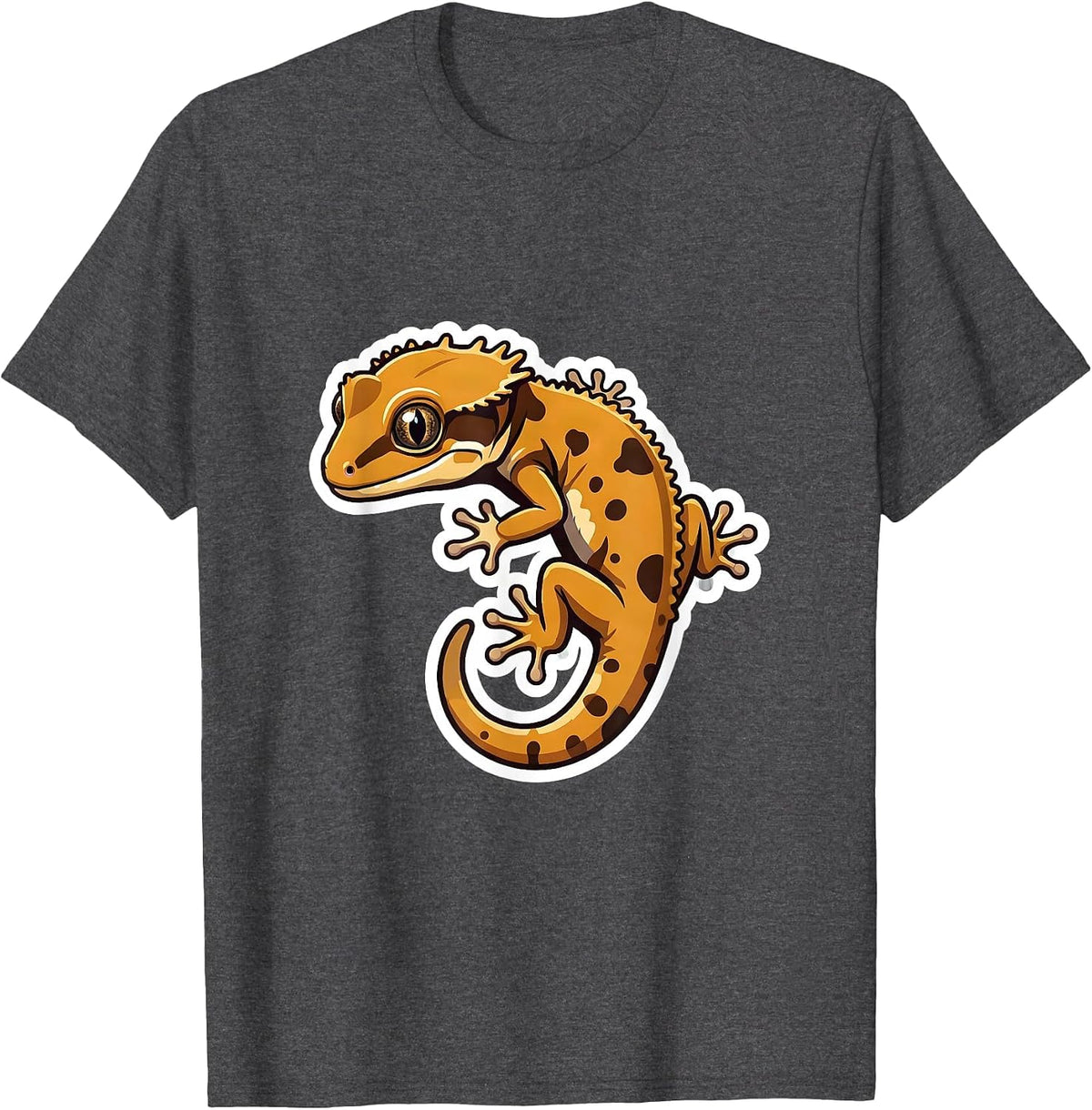 Crested Gecko Reptile Lover Sticker Style Casual Gift T-Shirt - Dark Heather Grey