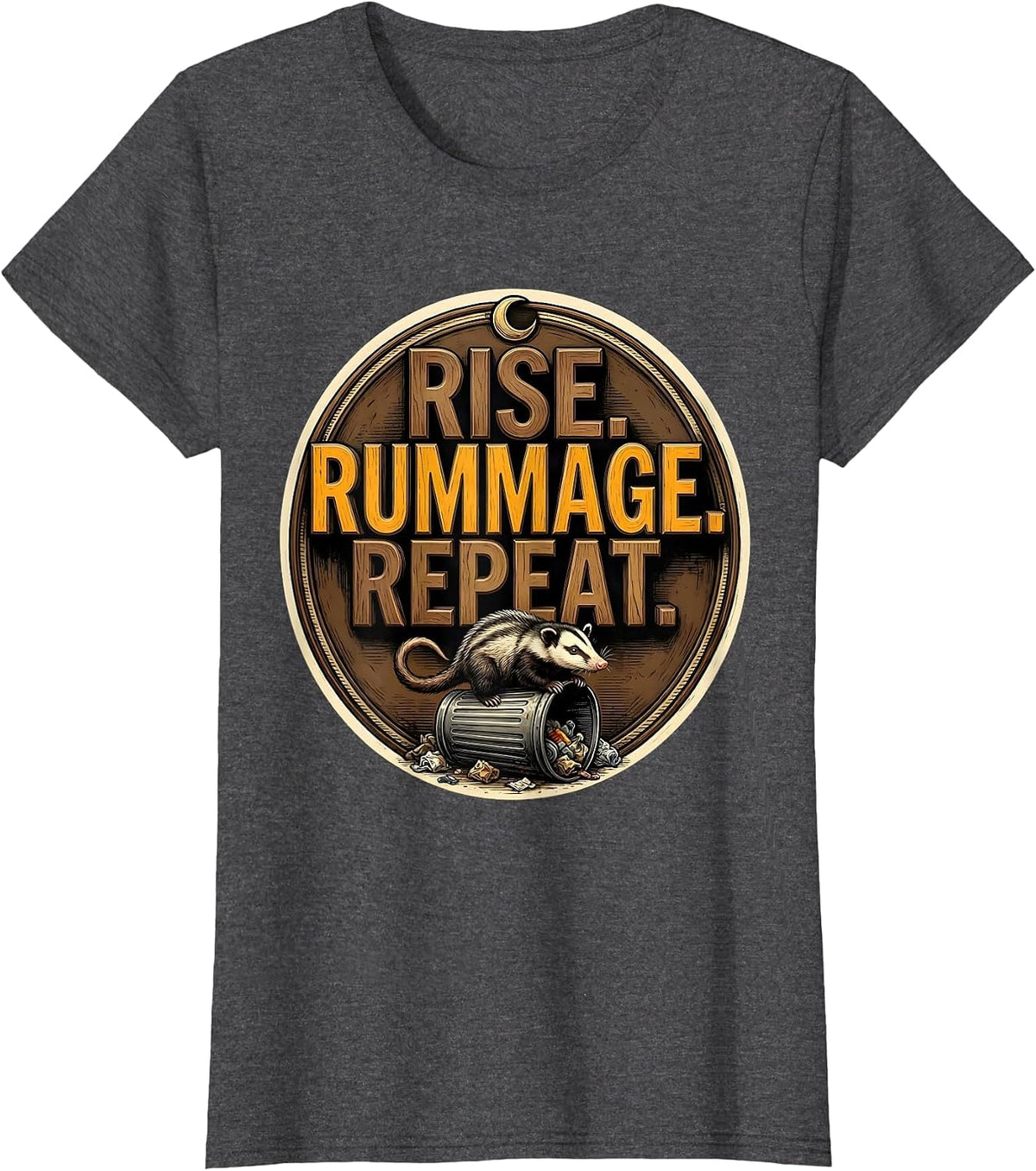 Women's Rise Rummage Repeat Deadpan Opossum Meme Funny Animal T-Shirt - Dark Heather Grey