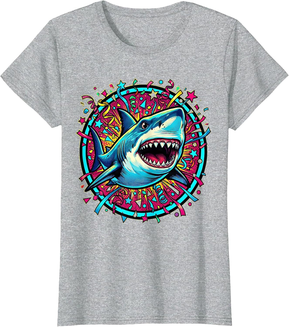 Women's Birthday Shark Confetti Ocean Celebration Design T-Shirt - Heather Grey