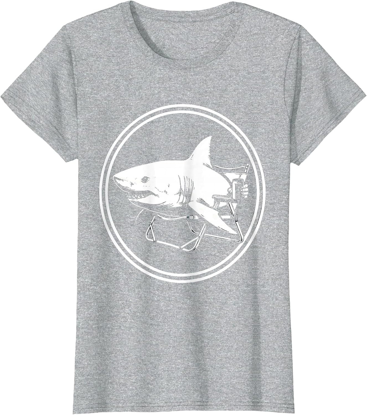 Shark Relaxing In Lawn Chair With Beer Graphic T-Shirt - Heather Grey