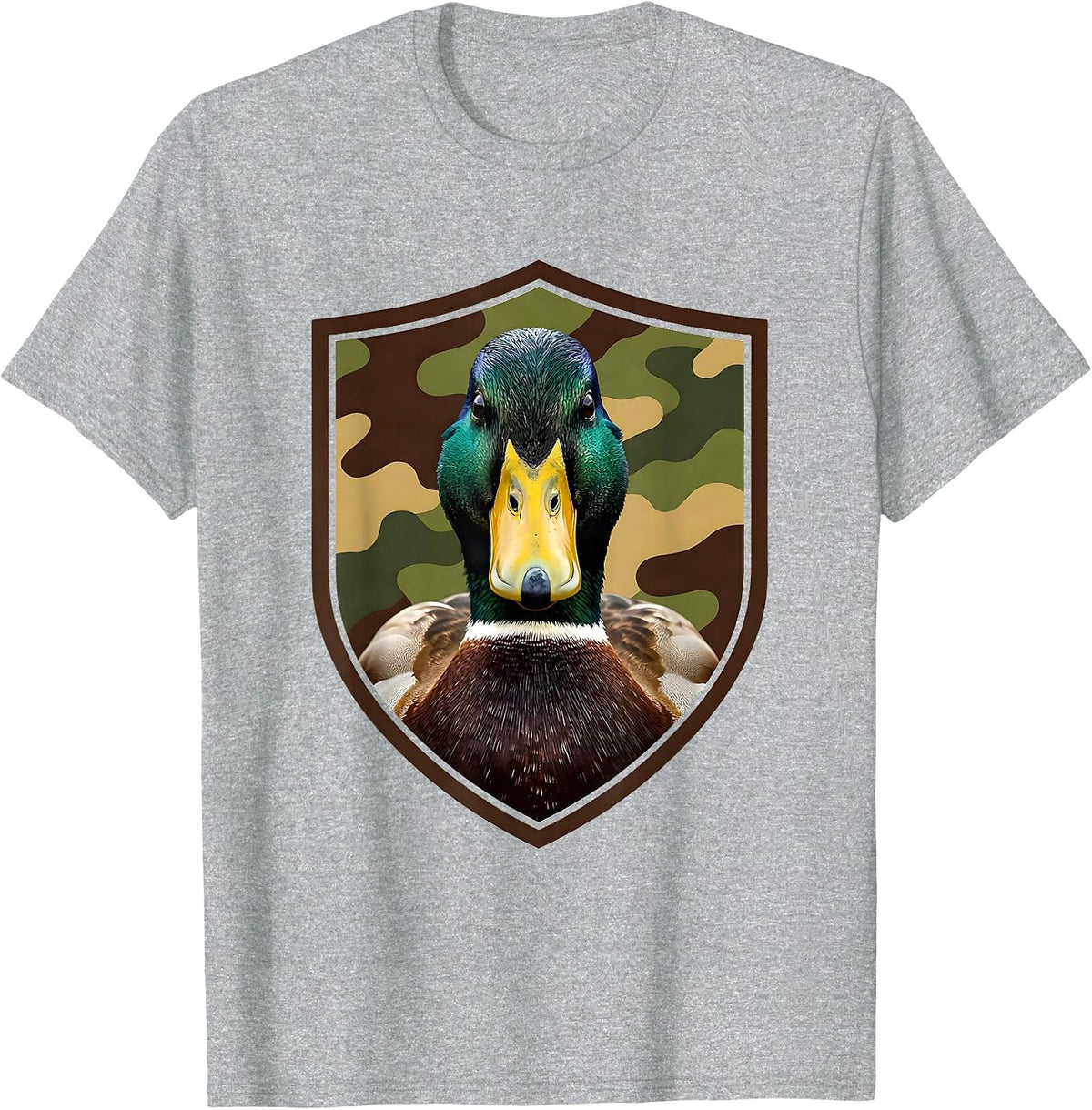 Men's Mallard Duck Shield Camo Hunting Youth Humor T-Shirt - Heather Grey
