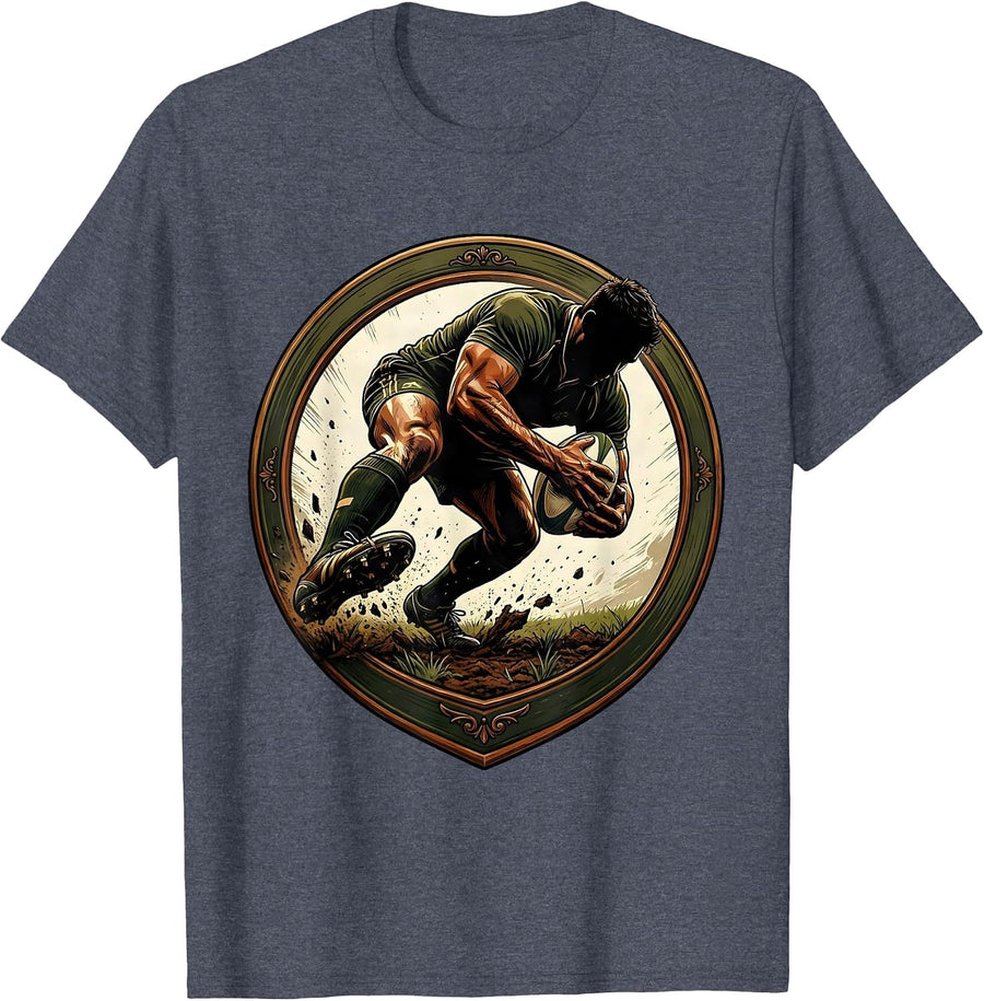 Fierce Rugby Tackle Low Angle Graphic T-Shirt - Heather Blue