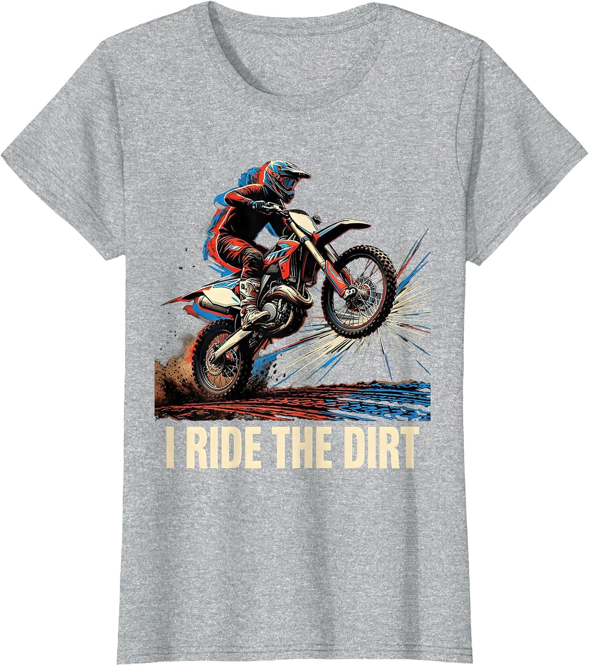 Women's I Ride The Dirt Futurist Dynamism Dirt Bike Motocross Rider T-Shirt - Heather Grey