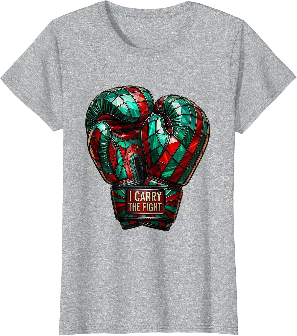 I Carry The Fight Stained Glass Mosaic Mexican Boxing Gloves T-Shirt - Heather Grey