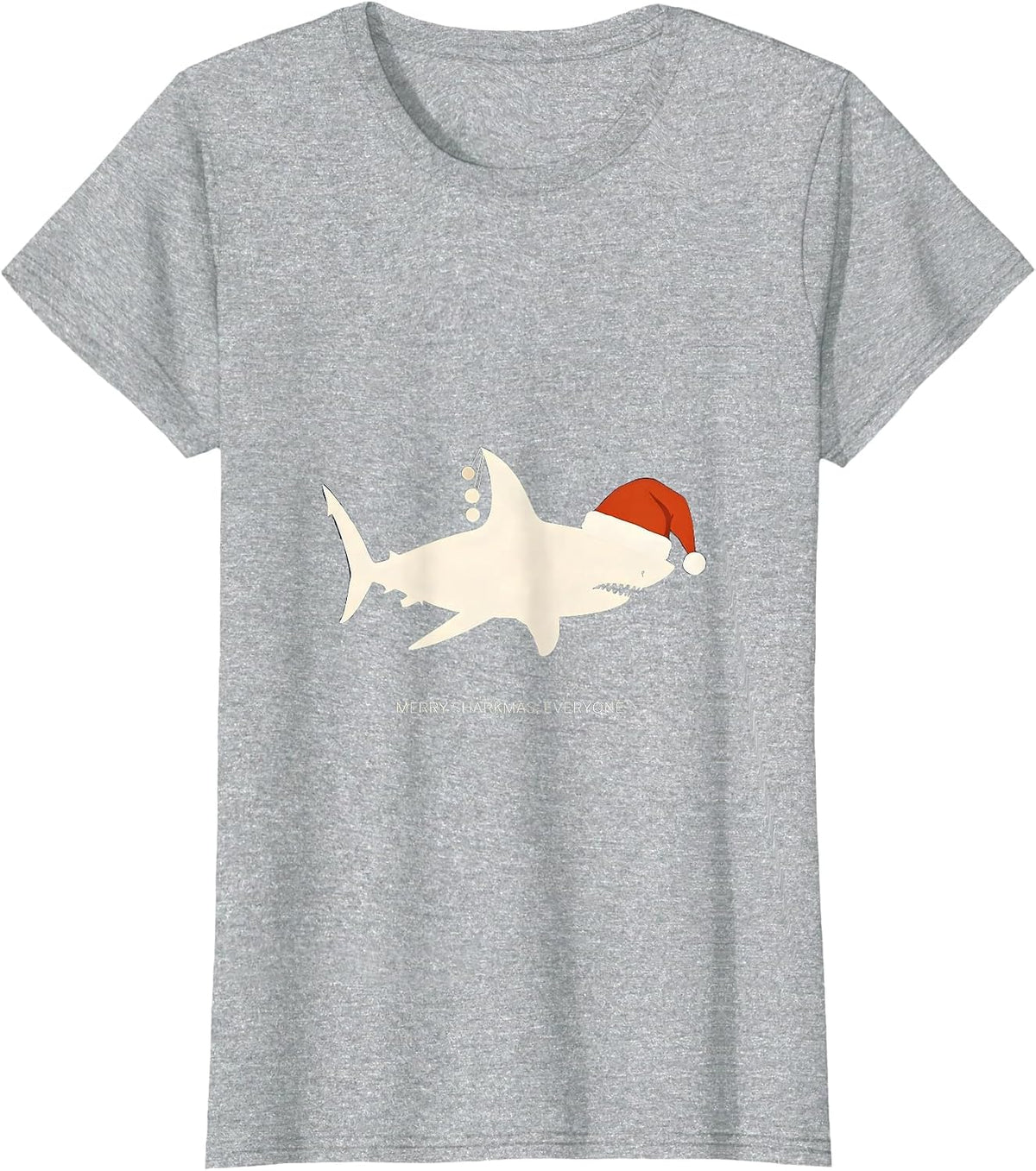 Women's Merry Sharkmas Everyone Funny Santa Shark Christmas Pun T-Shirt - Heather Grey
