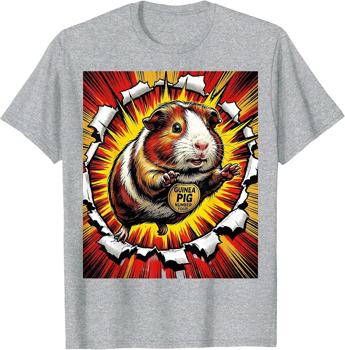 Men's Guinea Pig Number Four Comic Book Pig Lover Novelty Humor T-Shirt - Heather Grey