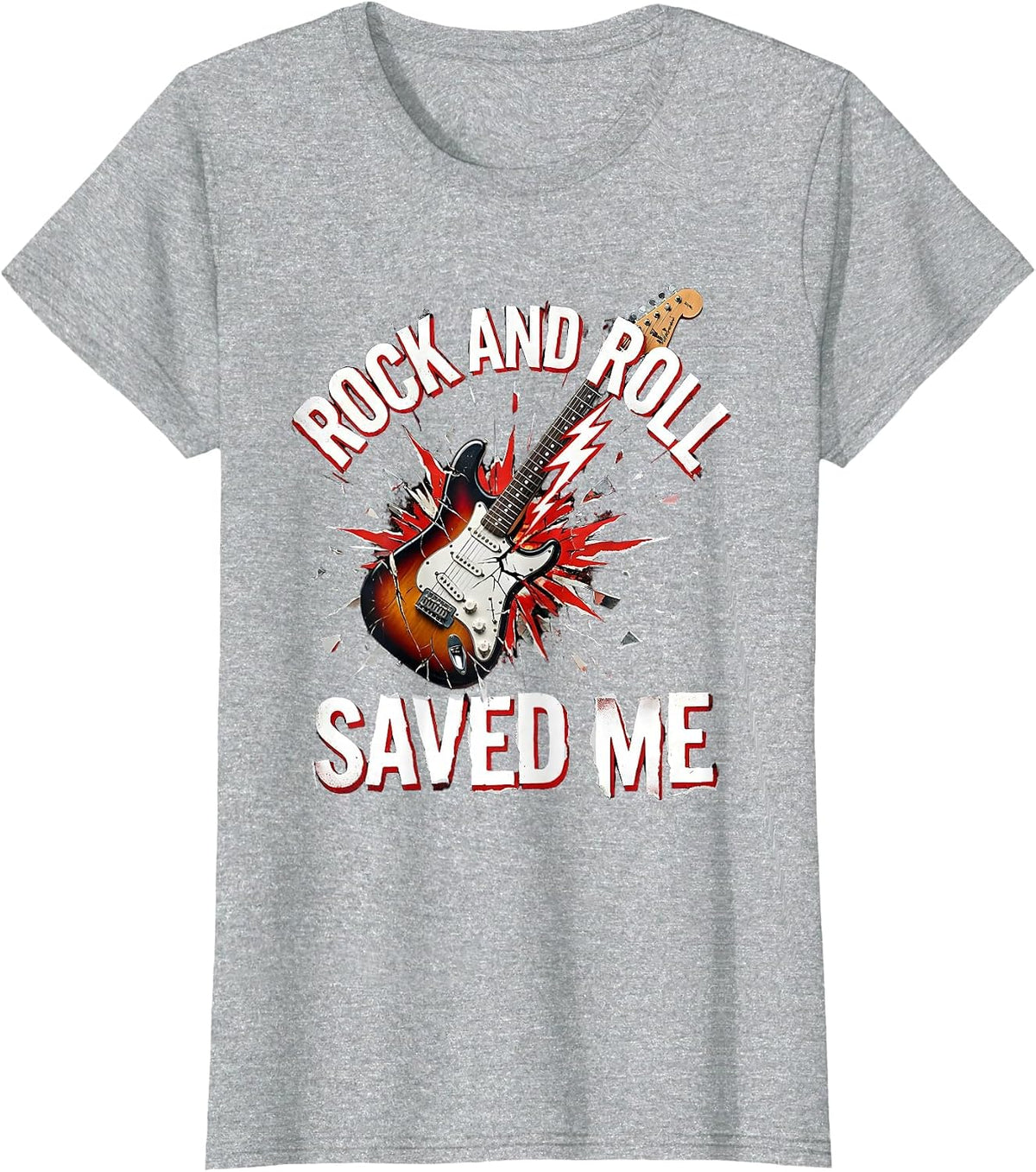 Women's Rock and Roll Saved Me 80s Rock Band Design T-Shirt - Heather Grey