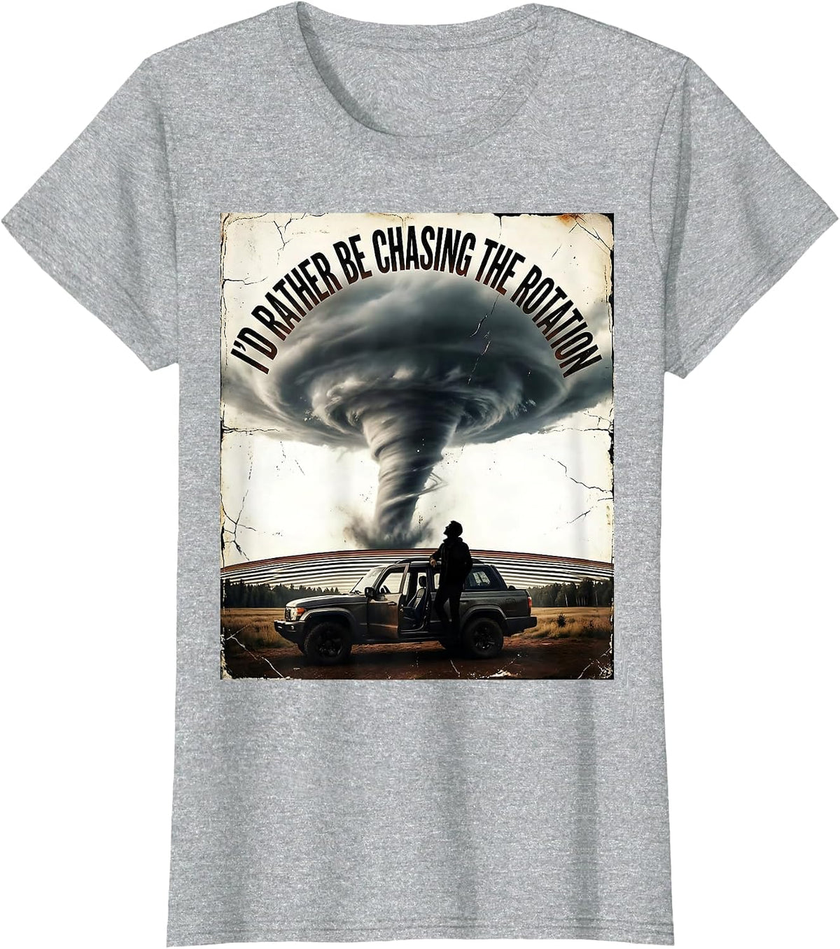 Women's I'd Rather Be Chasing The Rotation Distressed Storm Chaser T-Shirt - Heather Grey