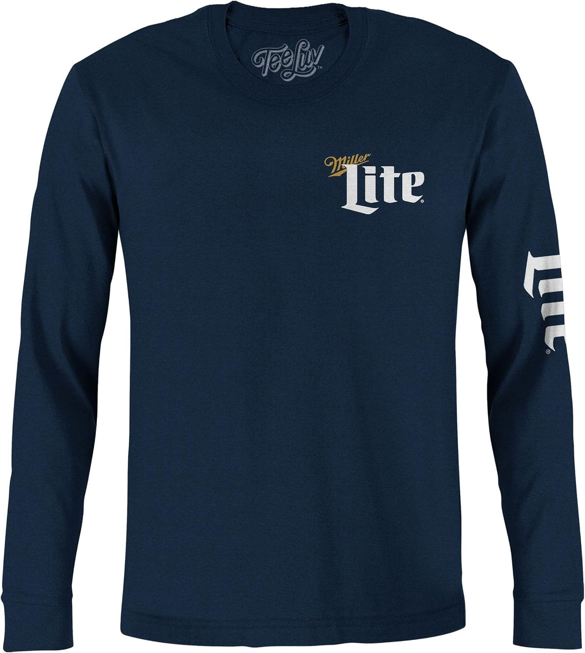 Tee Luv Men's Miller Lite Double Sided Miller Light Beer Long Sleeve Shirt - Navy Blue
